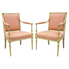 Paire de fauteuils de style Directoire Louis XVI italien néoclassique crème doré à la feuille (A)
