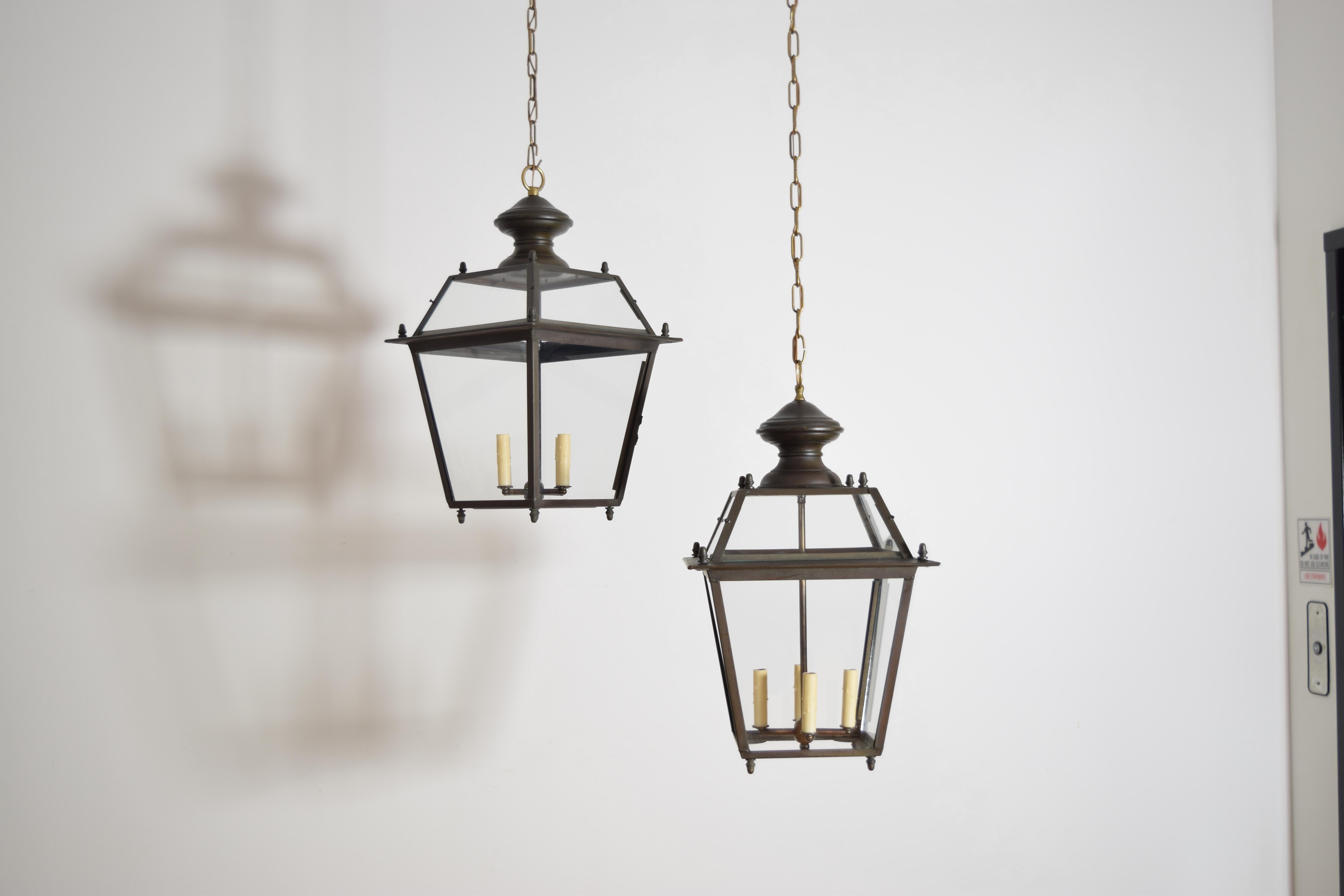 Pair Italian Neoclassical Style 4-Light Hanging Lanterns, 1st half 20th century In Good Condition For Sale In Atlanta, GA