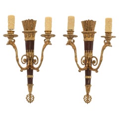 Pair Italian Neoclassical Style Black Gold Bronze Arrow Sconces