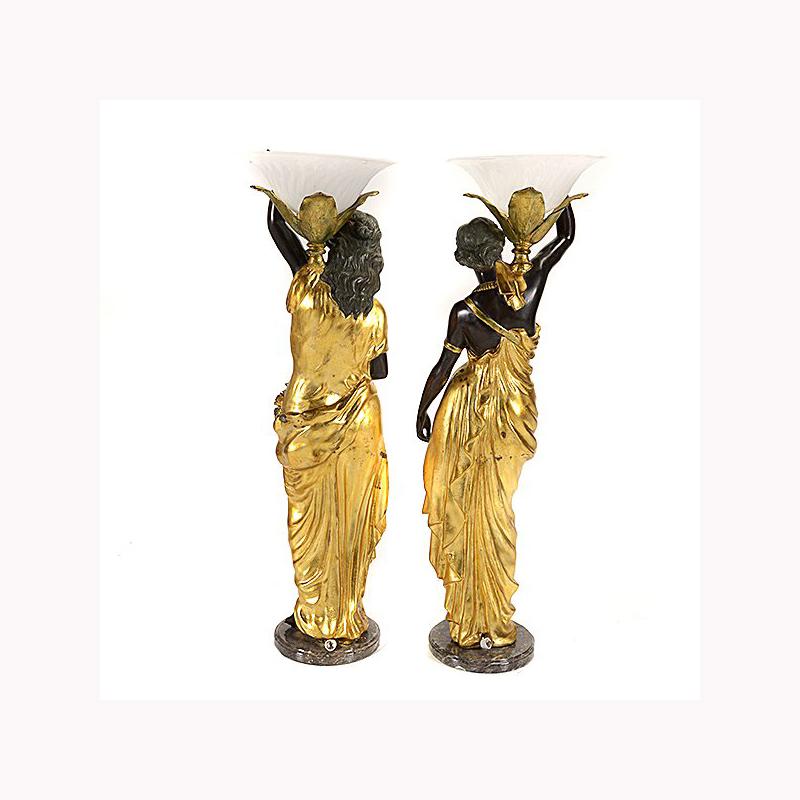 Gilt Pair of Italian Neoclassical Style Bronze Figures For Sale