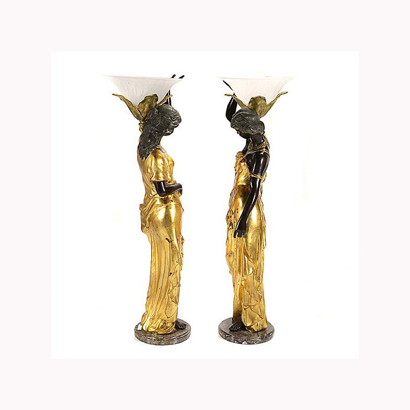 Pair of Italian Neoclassical Style Bronze Figures In Good Condition For Sale In Cypress, CA