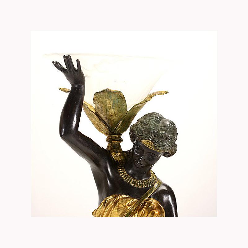 Glass Pair of Italian Neoclassical Style Bronze Figures For Sale