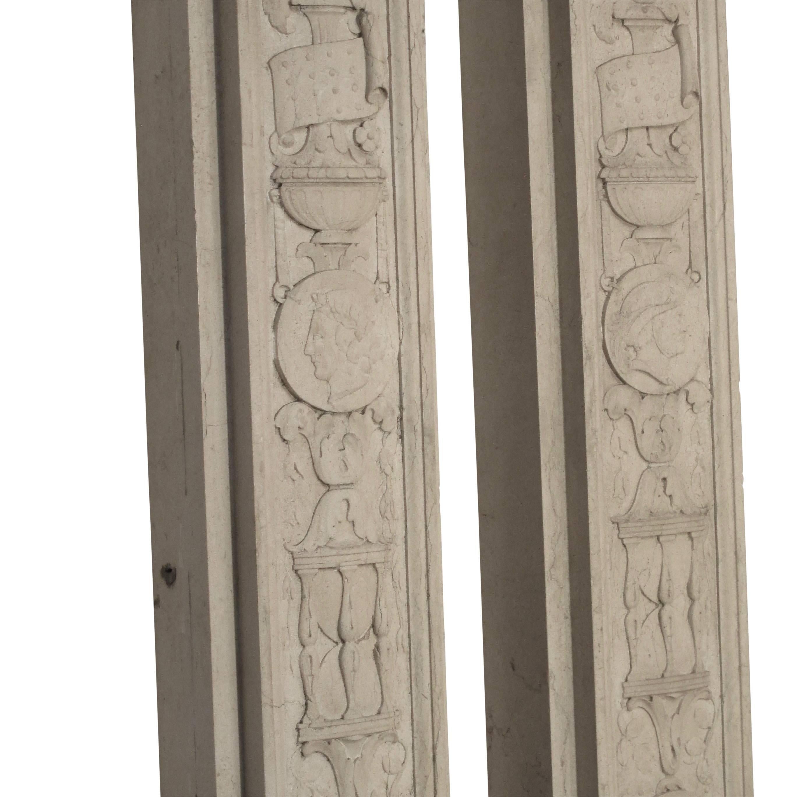Italian Neoclassical Style Carved Marble Pilasters Architectural Elements, Pair 10