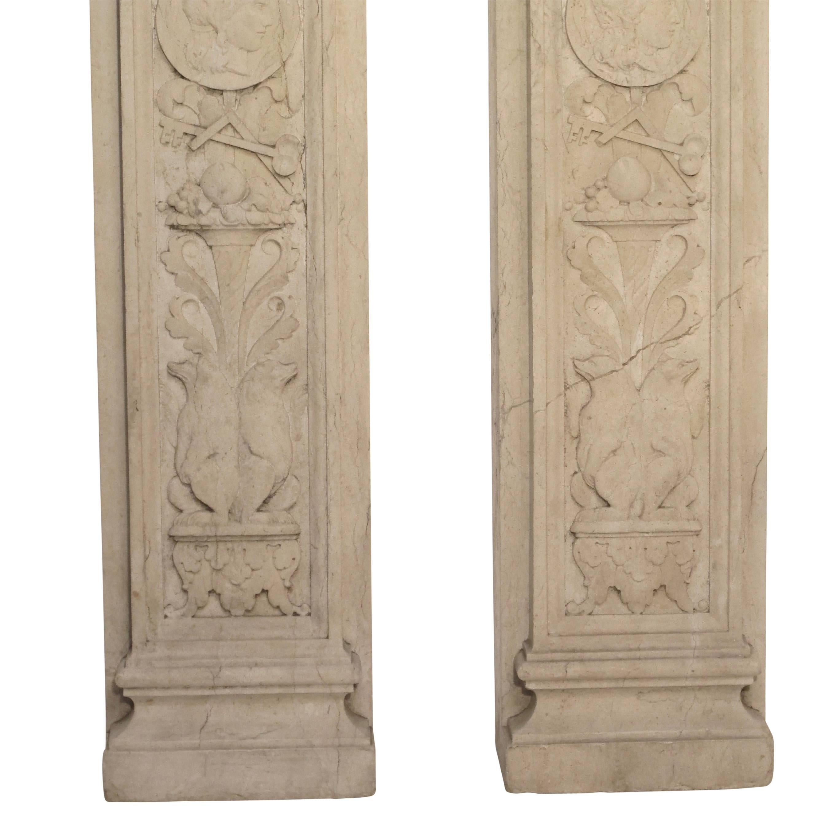 Italian Neoclassical Style Carved Marble Pilasters Architectural Elements, Pair 11