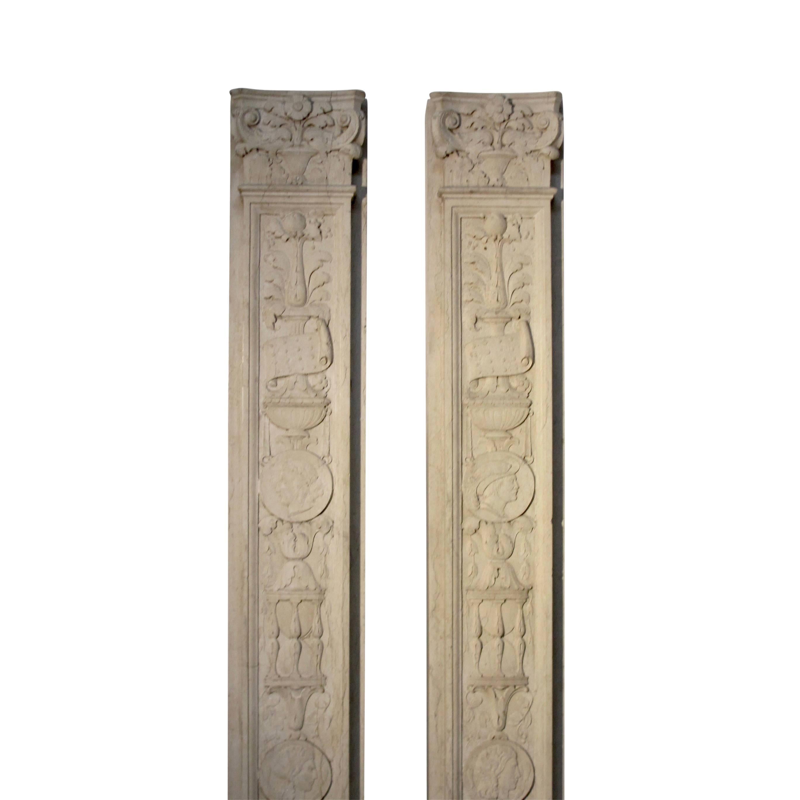 20th Century Italian Neoclassical Style Carved Marble Pilasters Architectural Elements, Pair