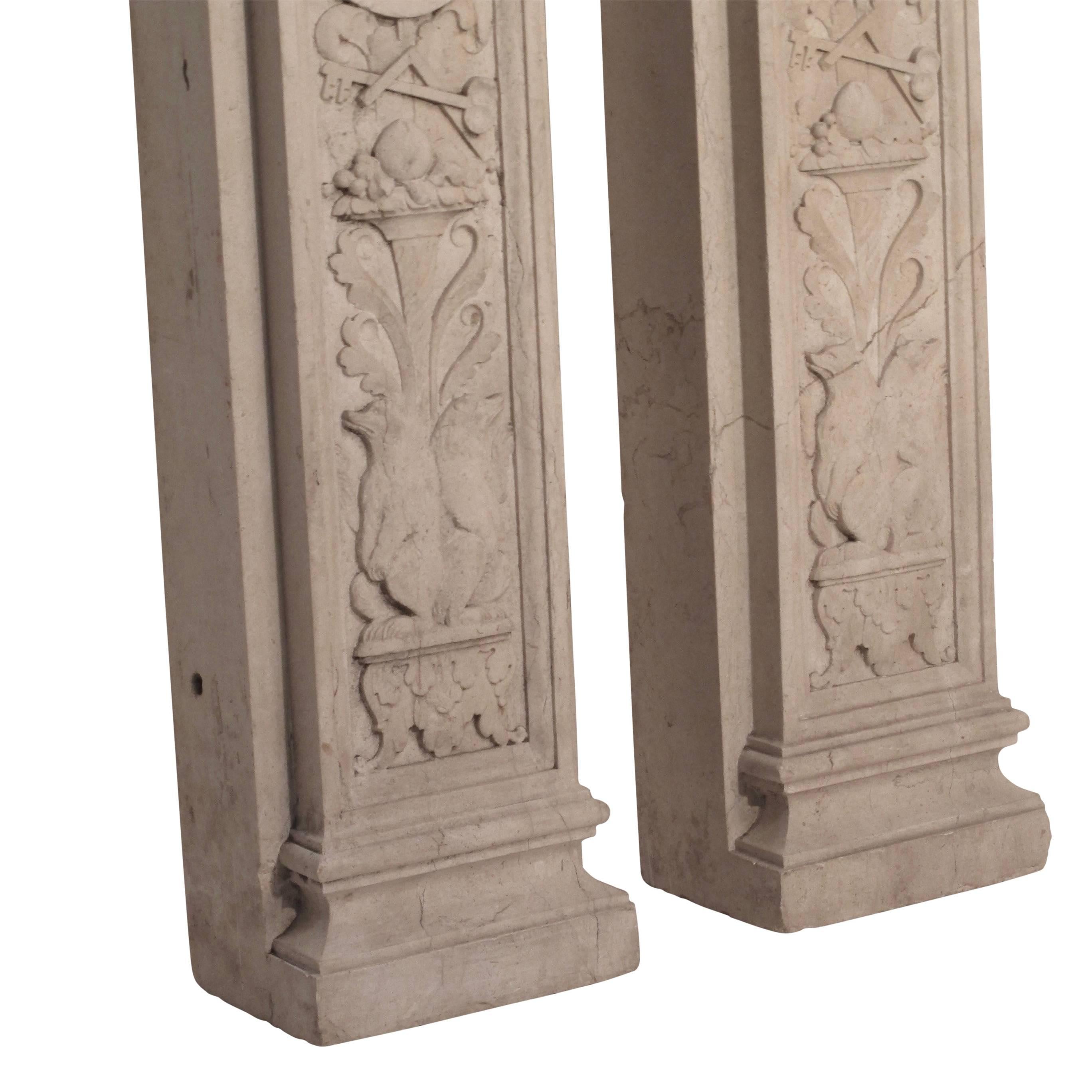 Italian Neoclassical Style Carved Marble Pilasters Architectural Elements, Pair 2