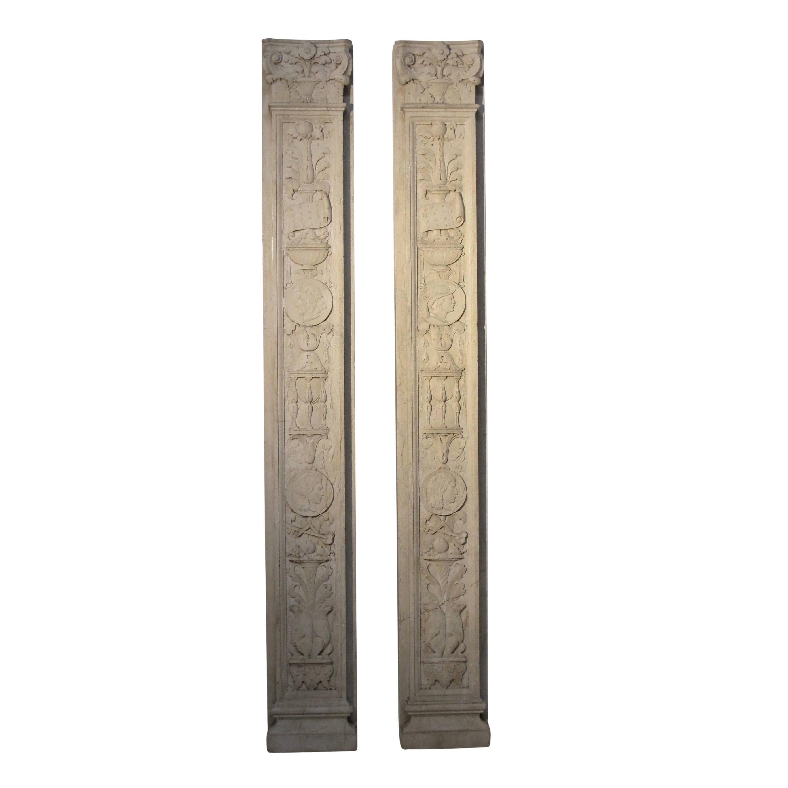 Italian Neoclassical Style Carved Marble Pilasters Architectural Elements, Pair 3