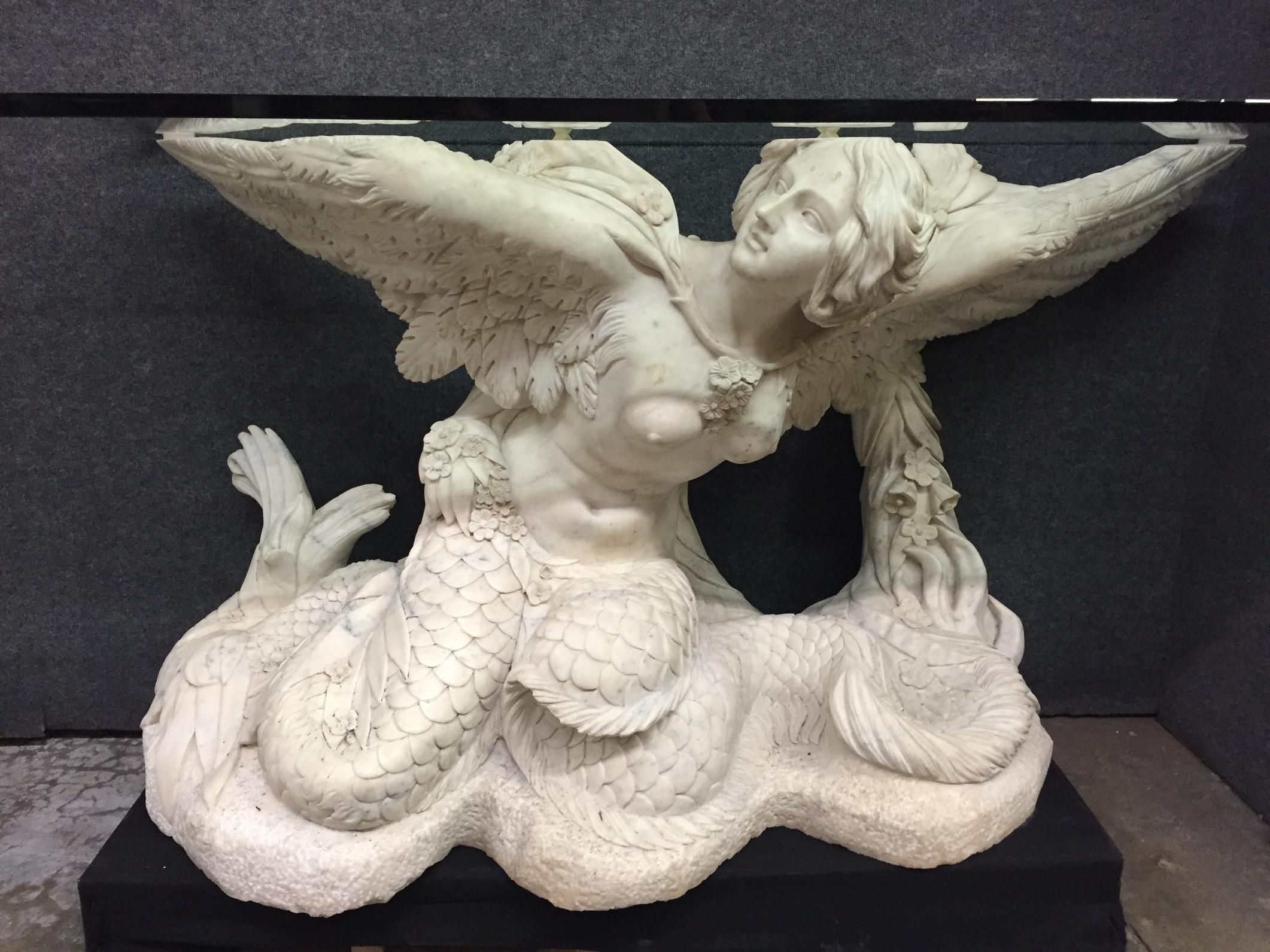 Paire de consoles italiennes de style néoclassique en marbre figuratif en vente 6