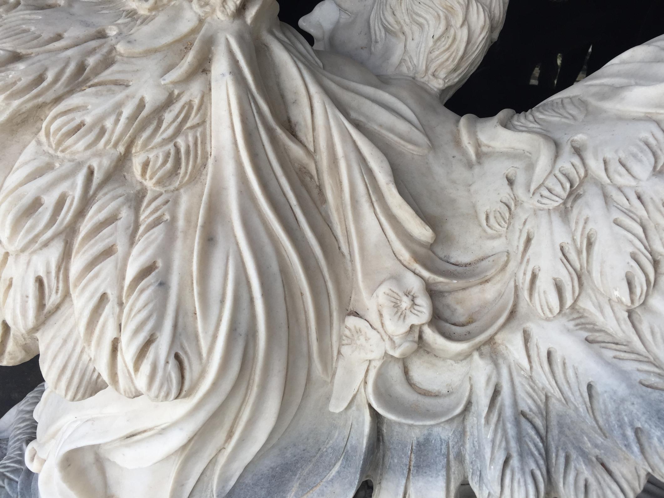 Pair of Italian Neoclassical Style Figural Marble Consoles In Good Condition In Cypress, CA