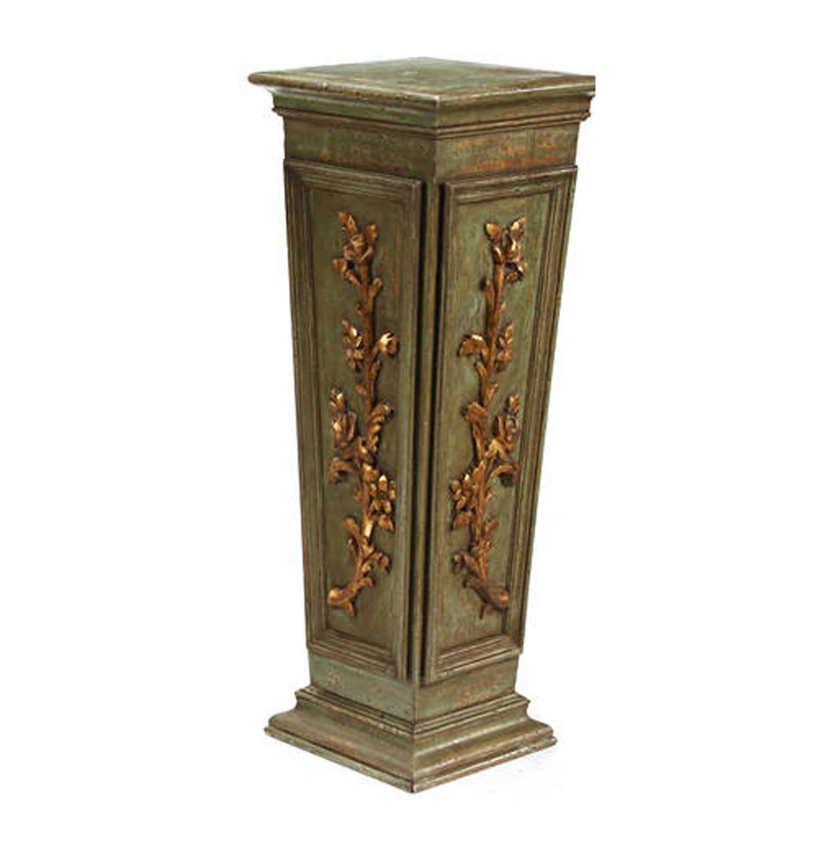 Pair Italian Neoclassical Style Green Painted Pedestals In Good Condition In Cypress, CA