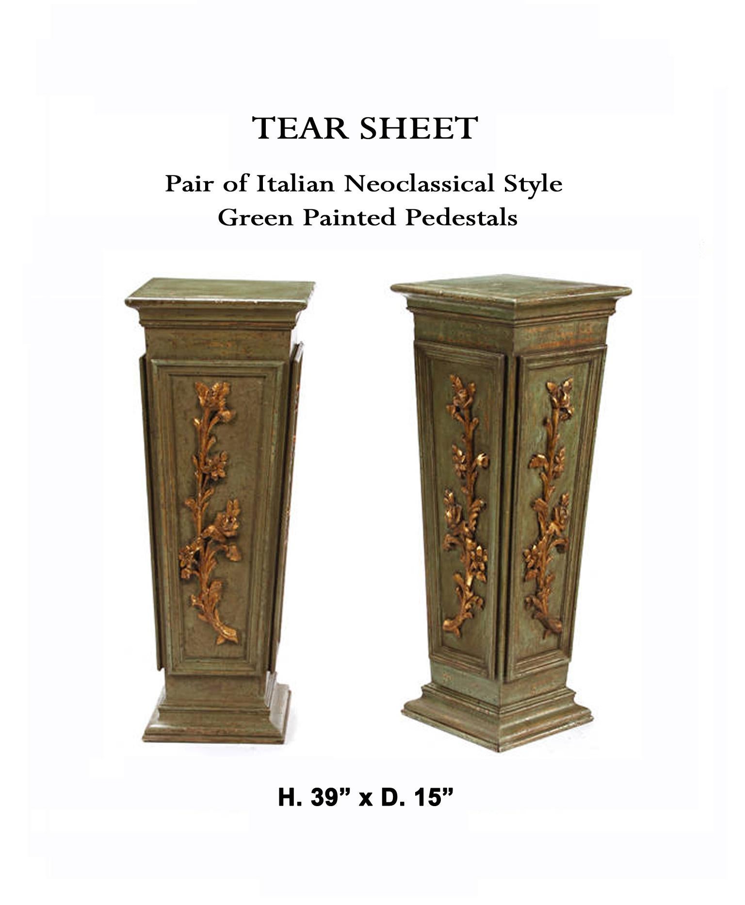 Wood Pair Italian Neoclassical Style Green Painted Pedestals