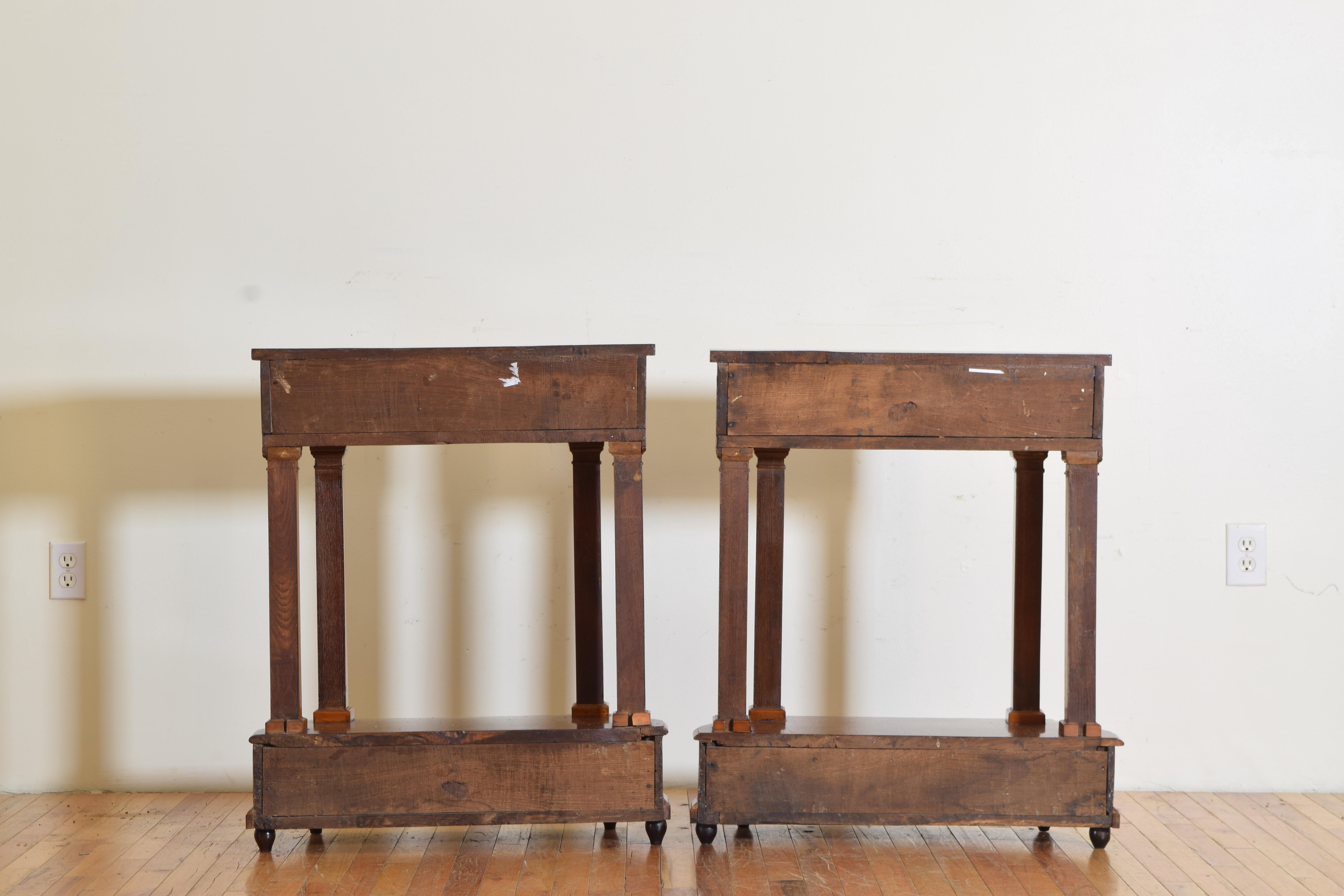 Pair Italian Neoclassical Style Walnut & Mixed Veneer 1-Drawer Cabinets ca. 1900 8