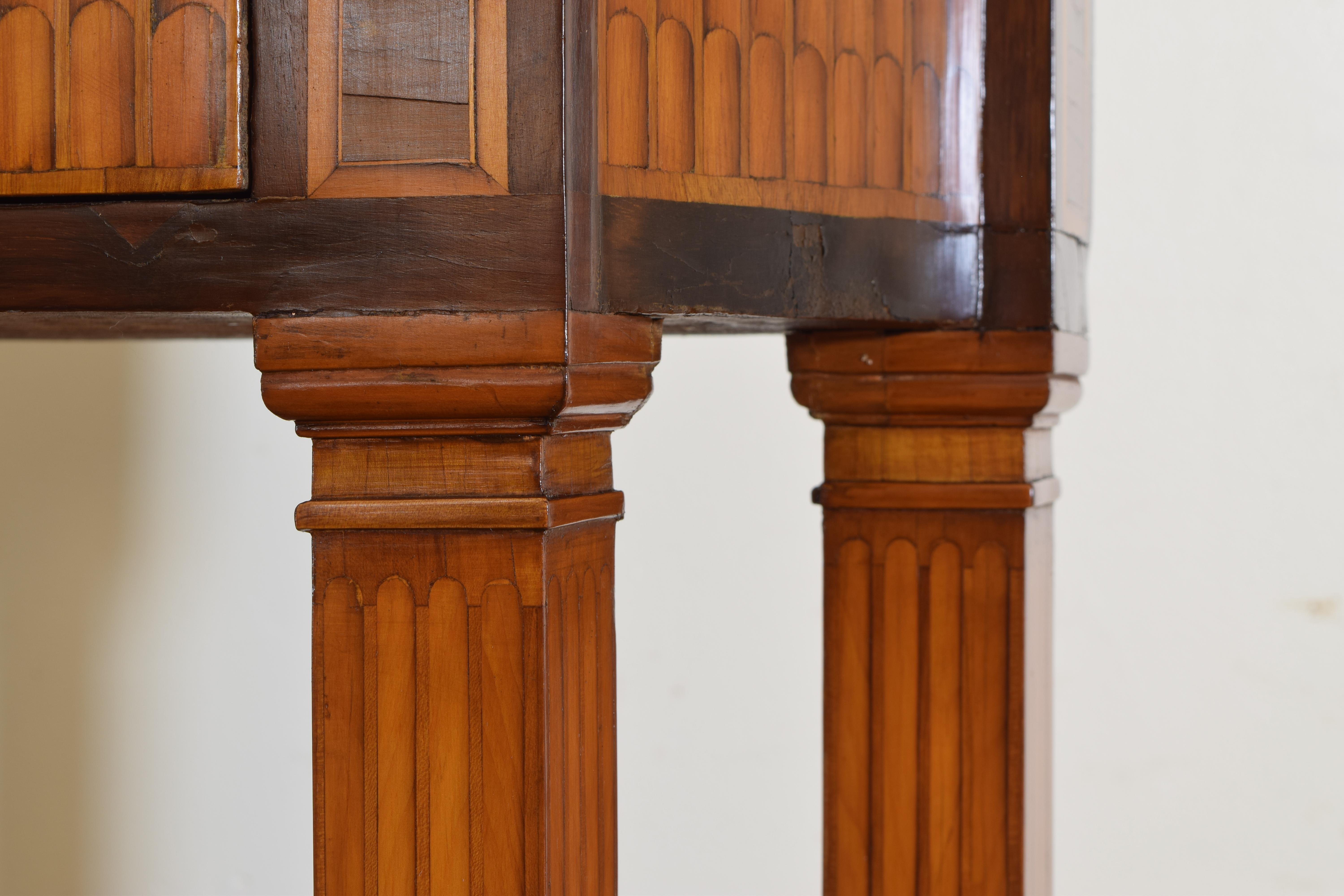 Pair Italian Neoclassical Style Walnut & Mixed Veneer 1-Drawer Cabinets ca. 1900 4