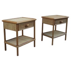 Pair Italian Night Stands Midcentury Desgn Solid Bamboo with Drawer and Shelf