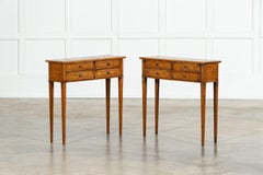 Pair Italian Oak Parquetry Inlaid Four Drawer Side Tables