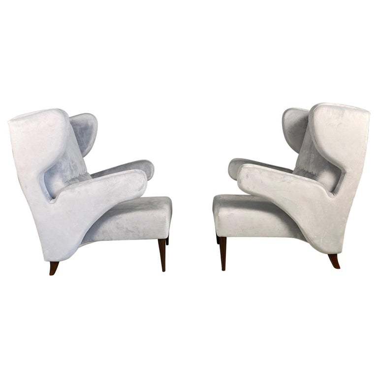 Pair of Italian of Large Attributed Melchiorre Bega Armchairs, 1950