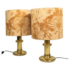 Pair Italian of  table lamps, brass base, velvet lampshade, Hollywood style, 80s