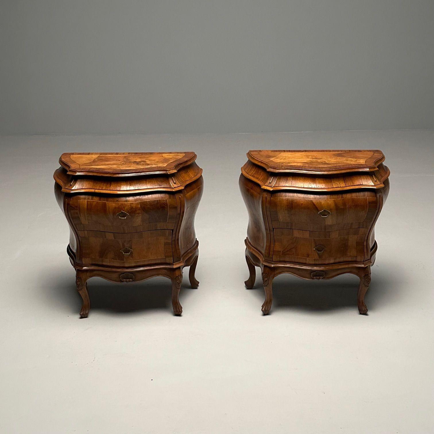 Baroque, Small Commodes, Olive Wood, Brown Walnut, Italy, 1960s 5