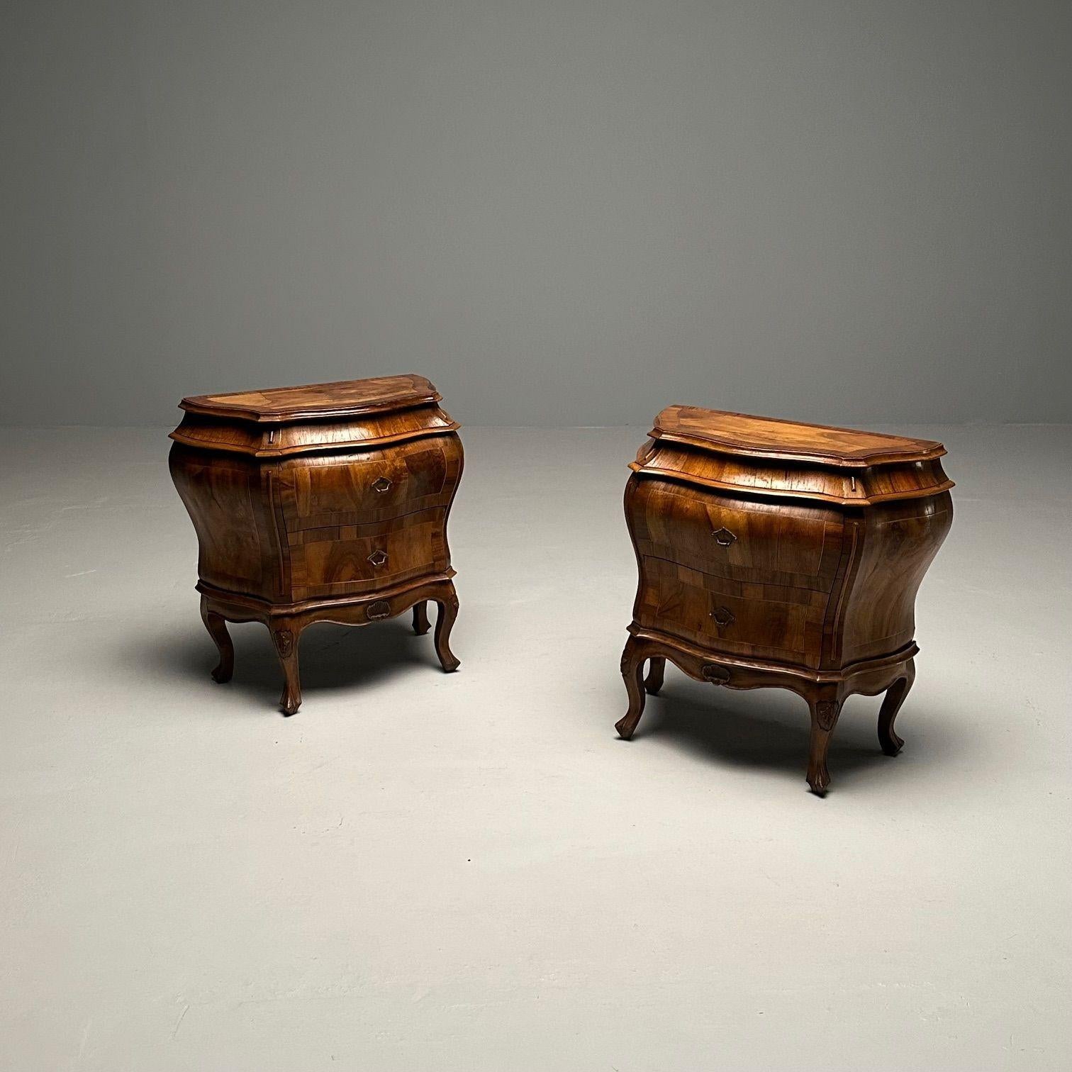 Baroque, Small Commodes, Olive Wood, Brown Walnut, Italy, 1960s 6