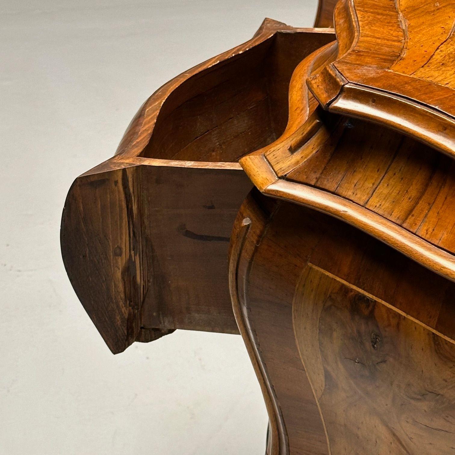 Baroque, Small Commodes, Olive Wood, Brown Walnut, Italy, 1960s 9