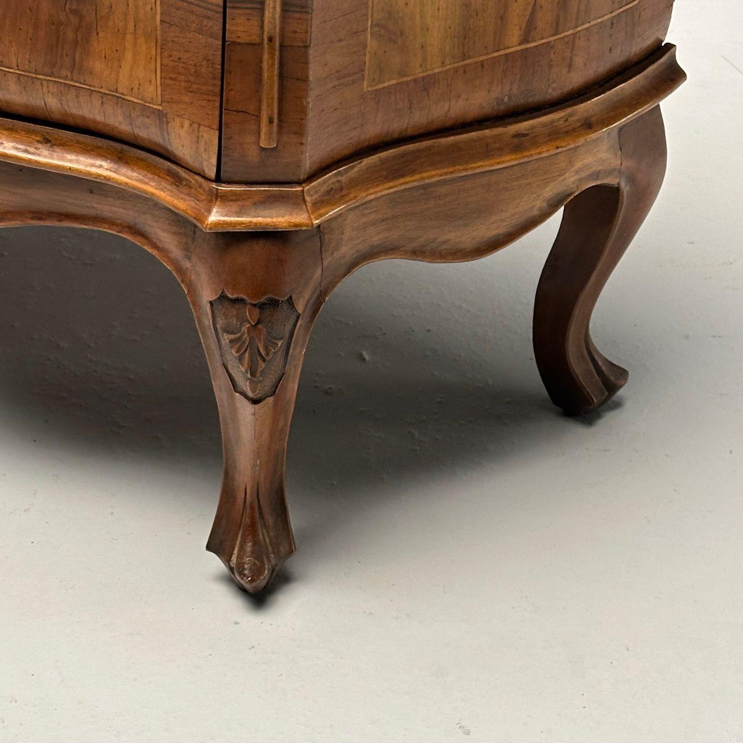 Baroque, Small Commodes, Olive Wood, Brown Walnut, Italy, 1960s 11