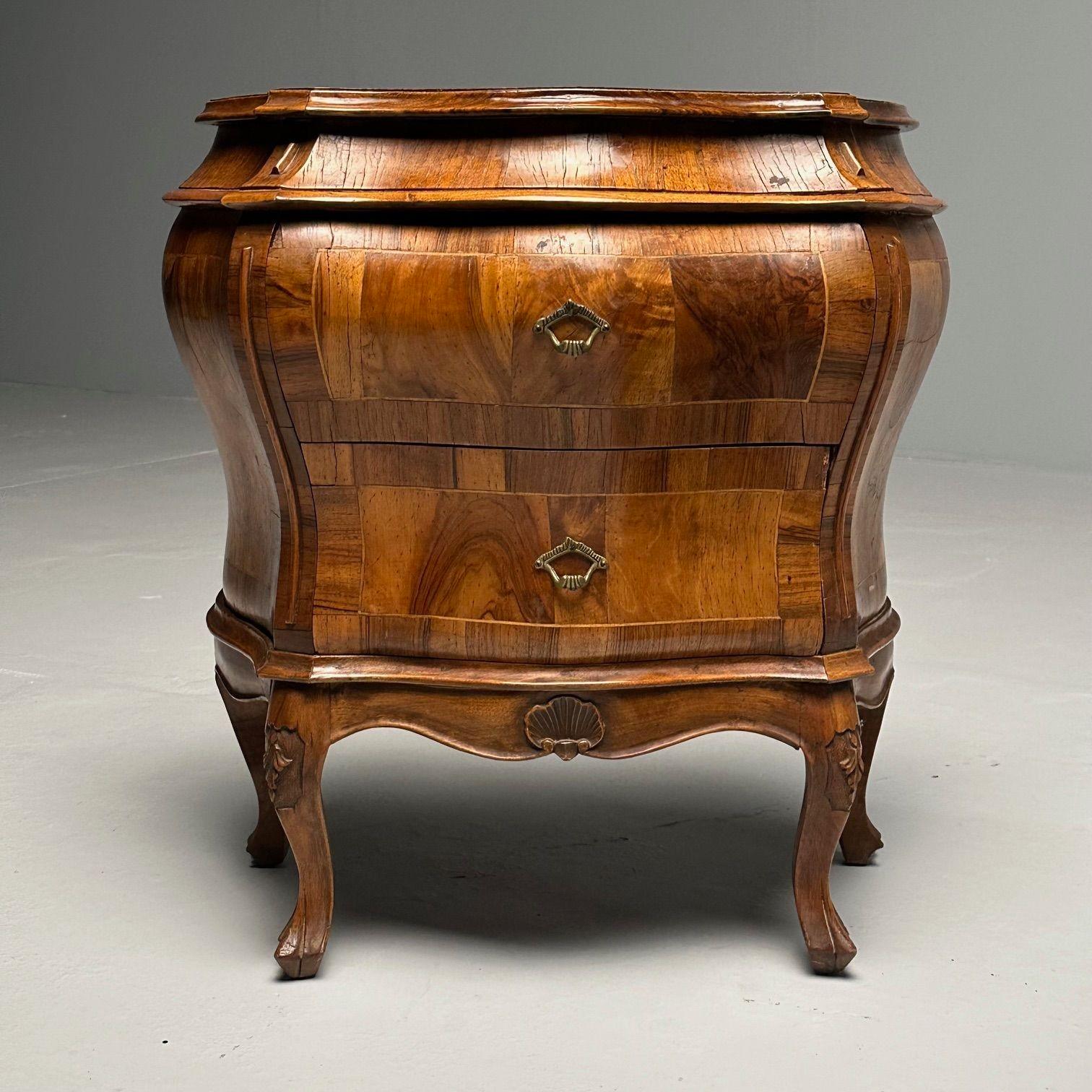 Baroque, Small Commodes, Olive Wood, Brown Walnut, Italy, 1960s 12