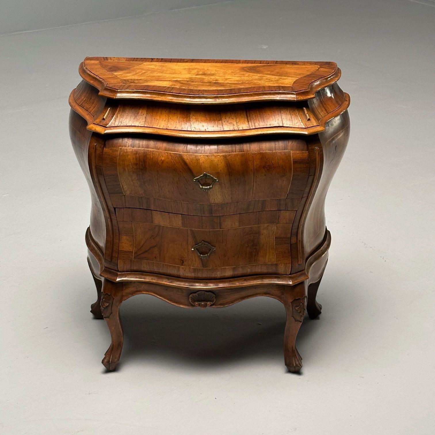 Baroque, Small Commodes, Olive Wood, Brown Walnut, Italy, 1960s 13
