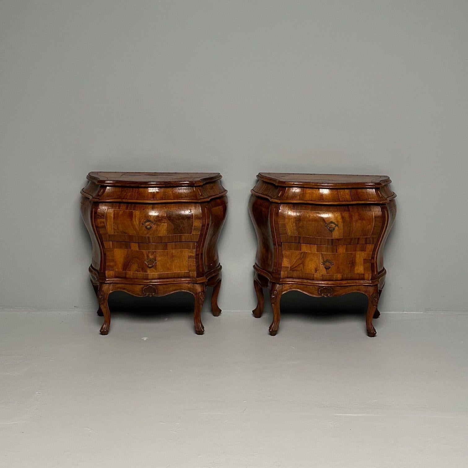 Baroque, Small Commodes, Olive Wood, Brown Walnut, Italy, 1960s 1