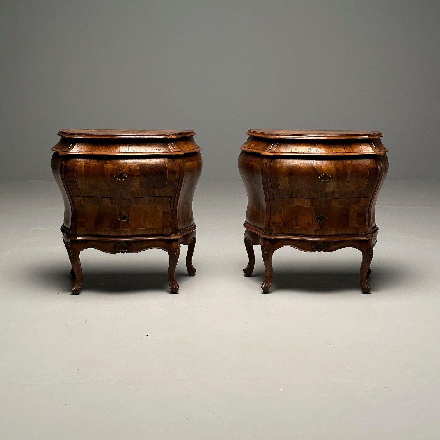 Baroque, Small Commodes, Olive Wood, Brown Walnut, Italy, 1960s 3