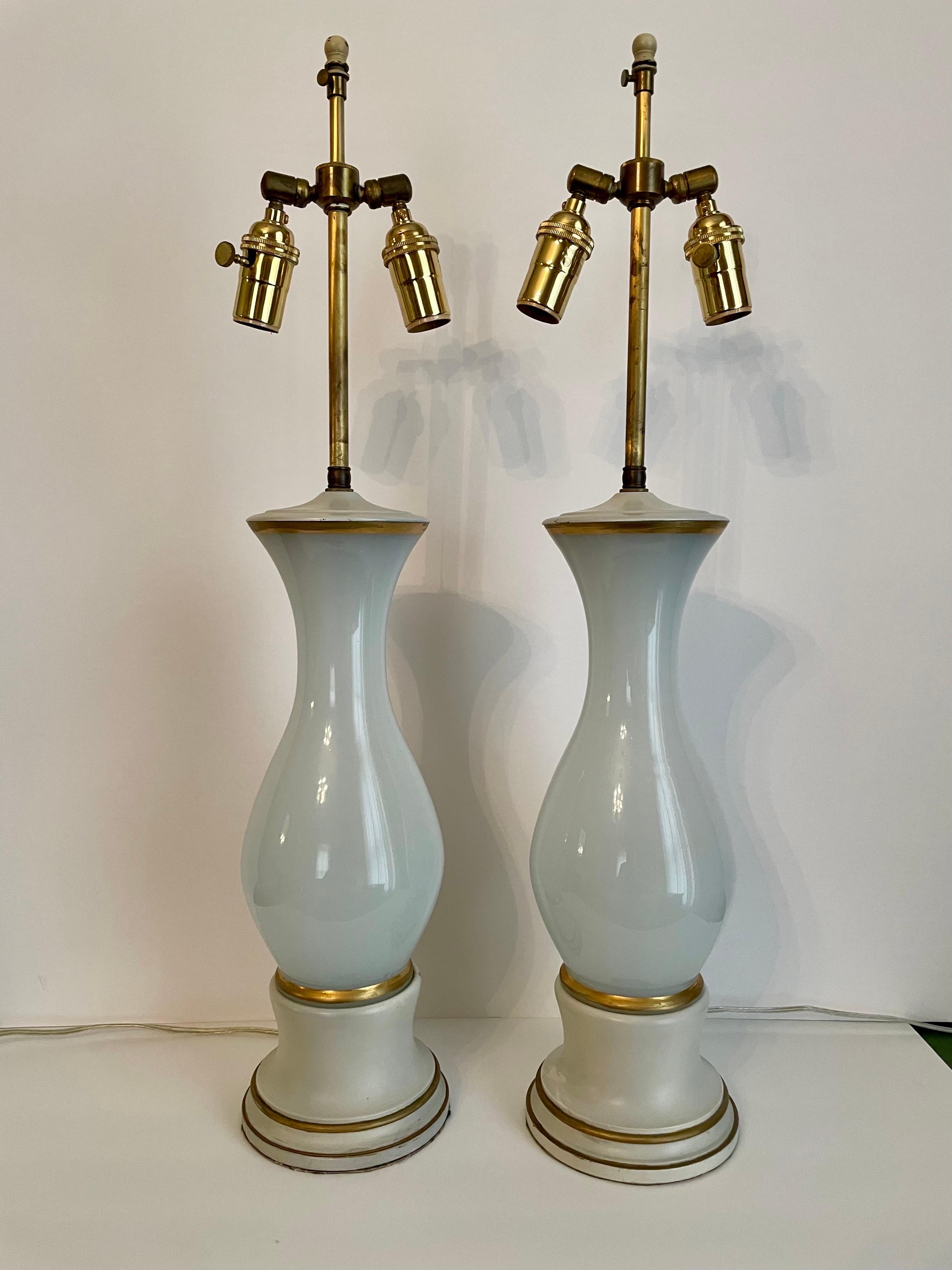 Hollywood Regency Pair Italian Opalescent Glass Lamps For Sale