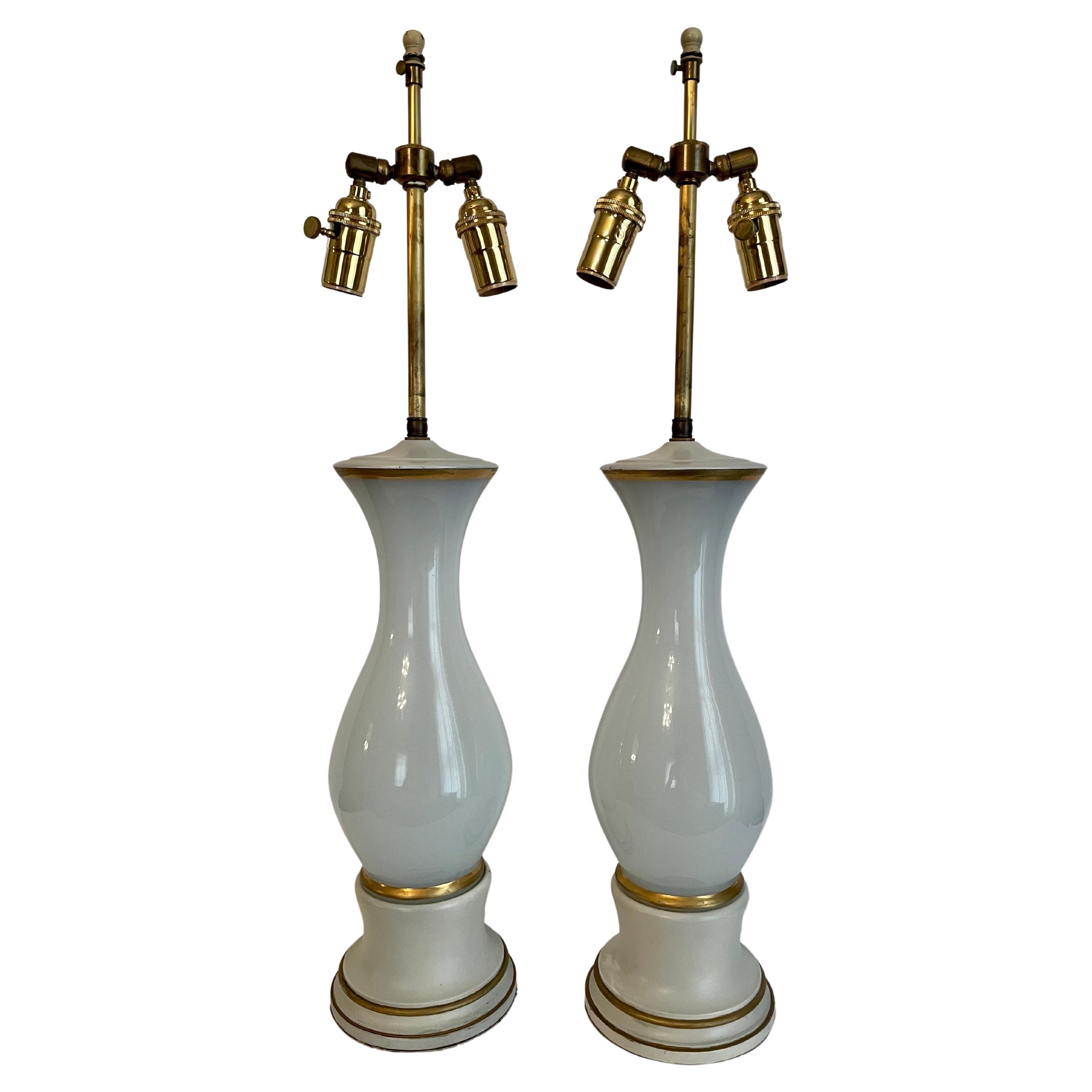 Pair Italian Opalescent Glass Lamps For Sale