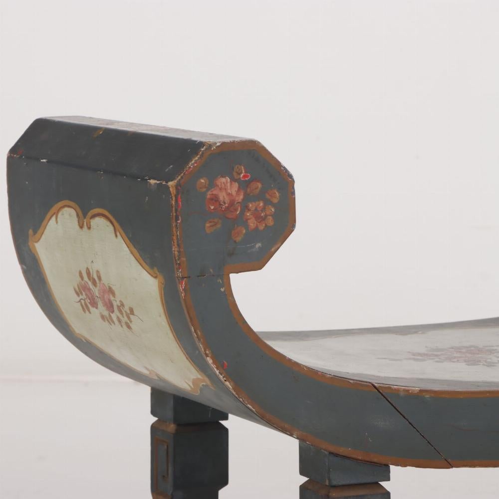 Pair Italian paint decorated Roman style wood benches C 1940 In Good Condition For Sale In Philadelphia, PA