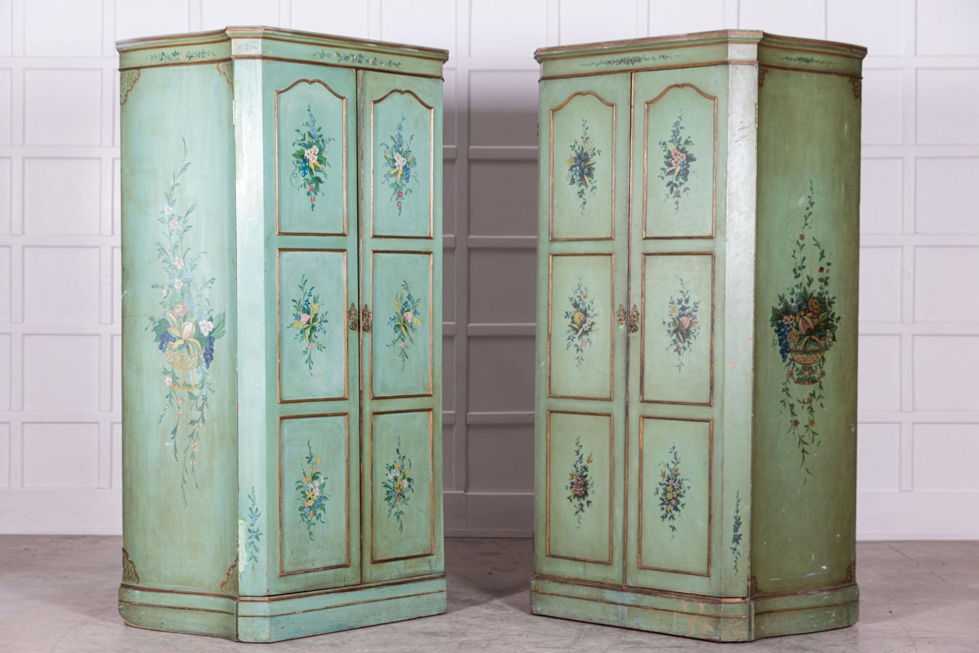 Pair Italian Painted Mahogany Armoire Cupboards In Good Condition For Sale In Billingshurst, GB