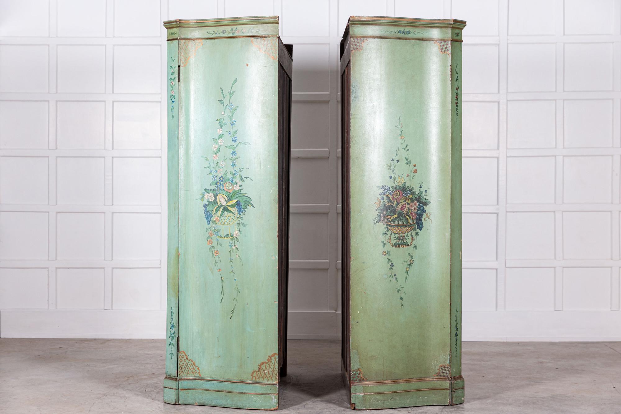 20th Century Pair Italian Painted Mahogany Armoire Cupboards For Sale