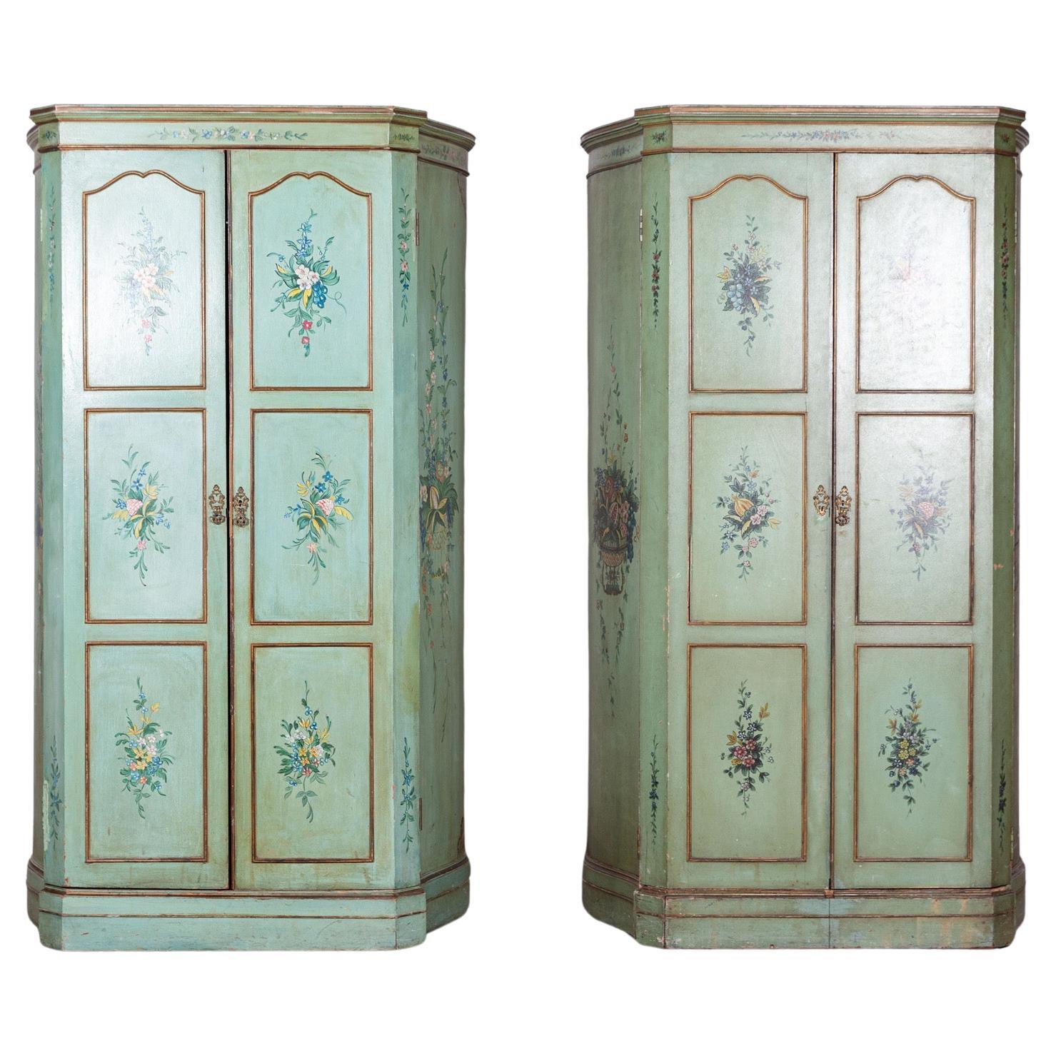 Pair Italian Painted Mahogany Armoire Cupboards