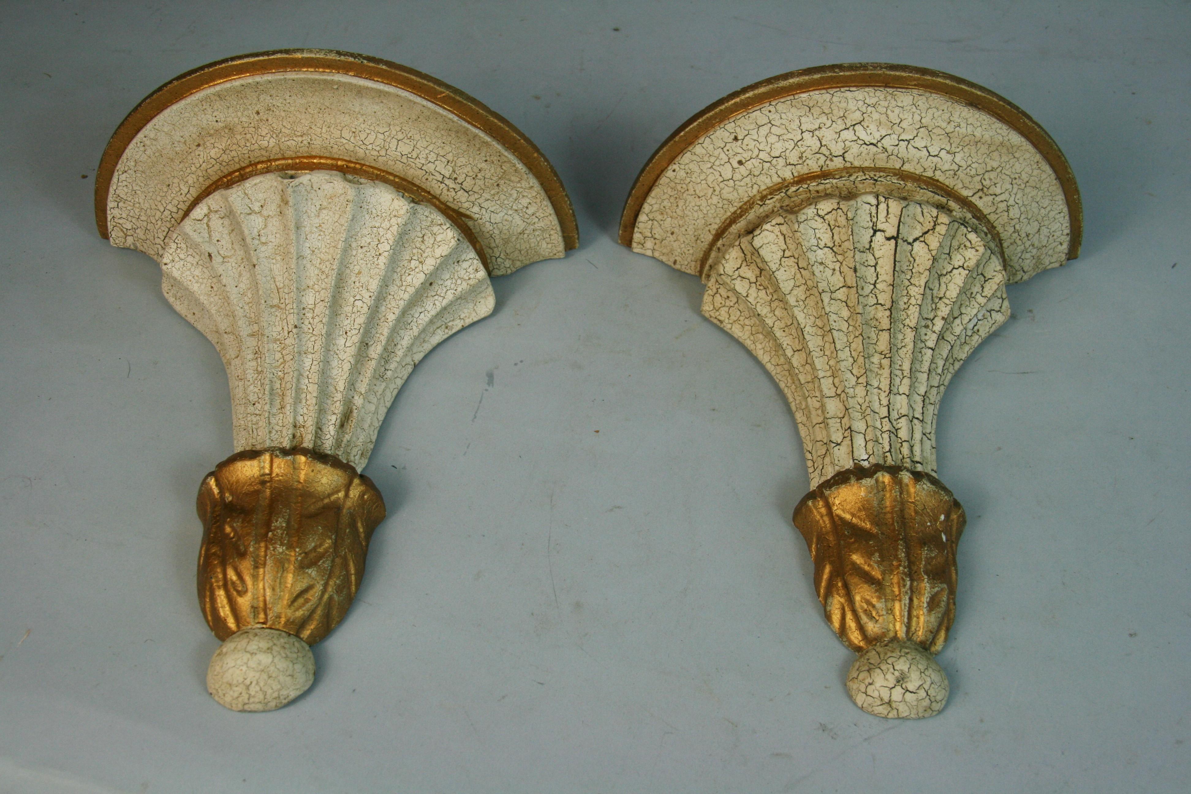 Pair Italian  Painted Wood Wall Brackets For Sale 2