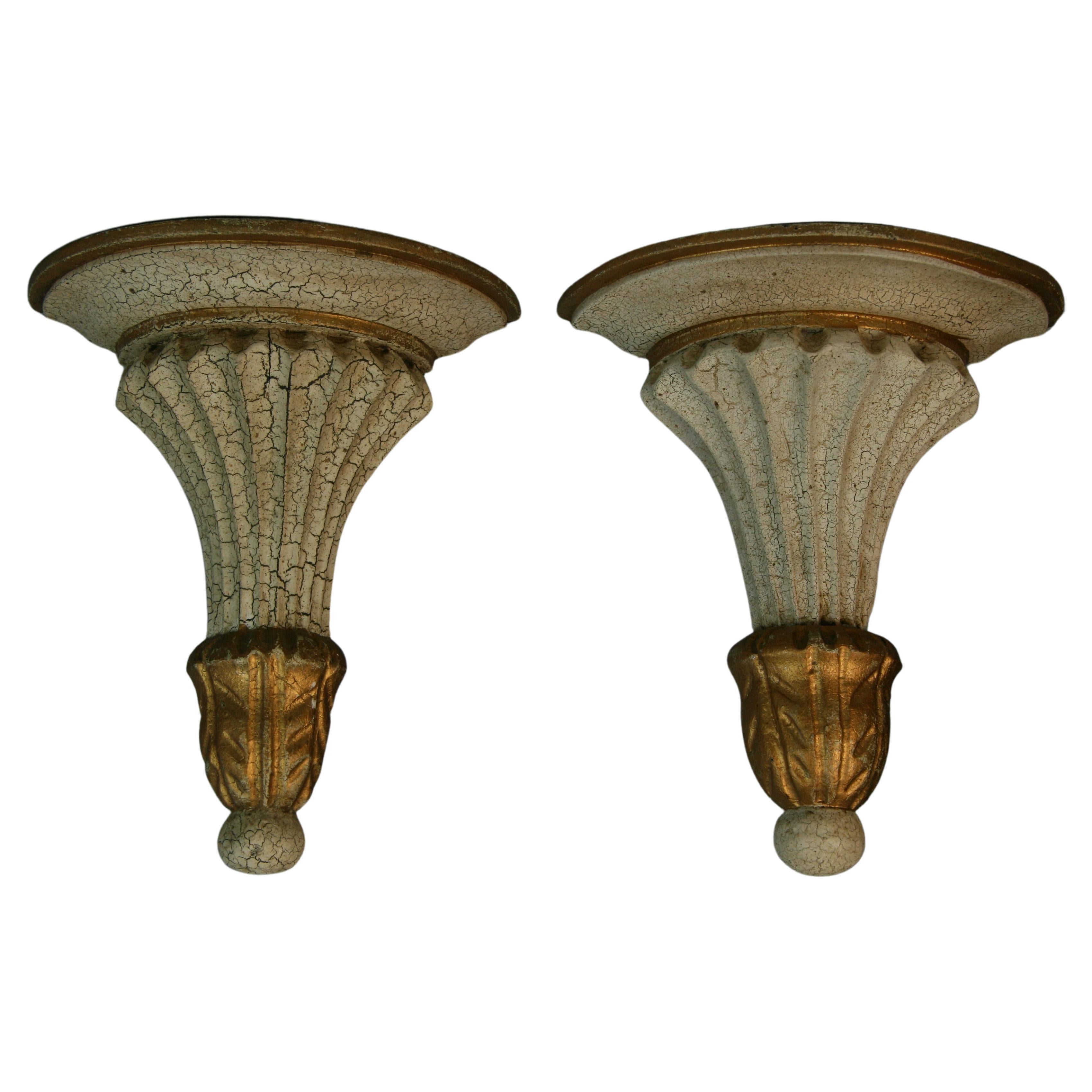 Pair Italian  Painted Wood Wall Brackets For Sale