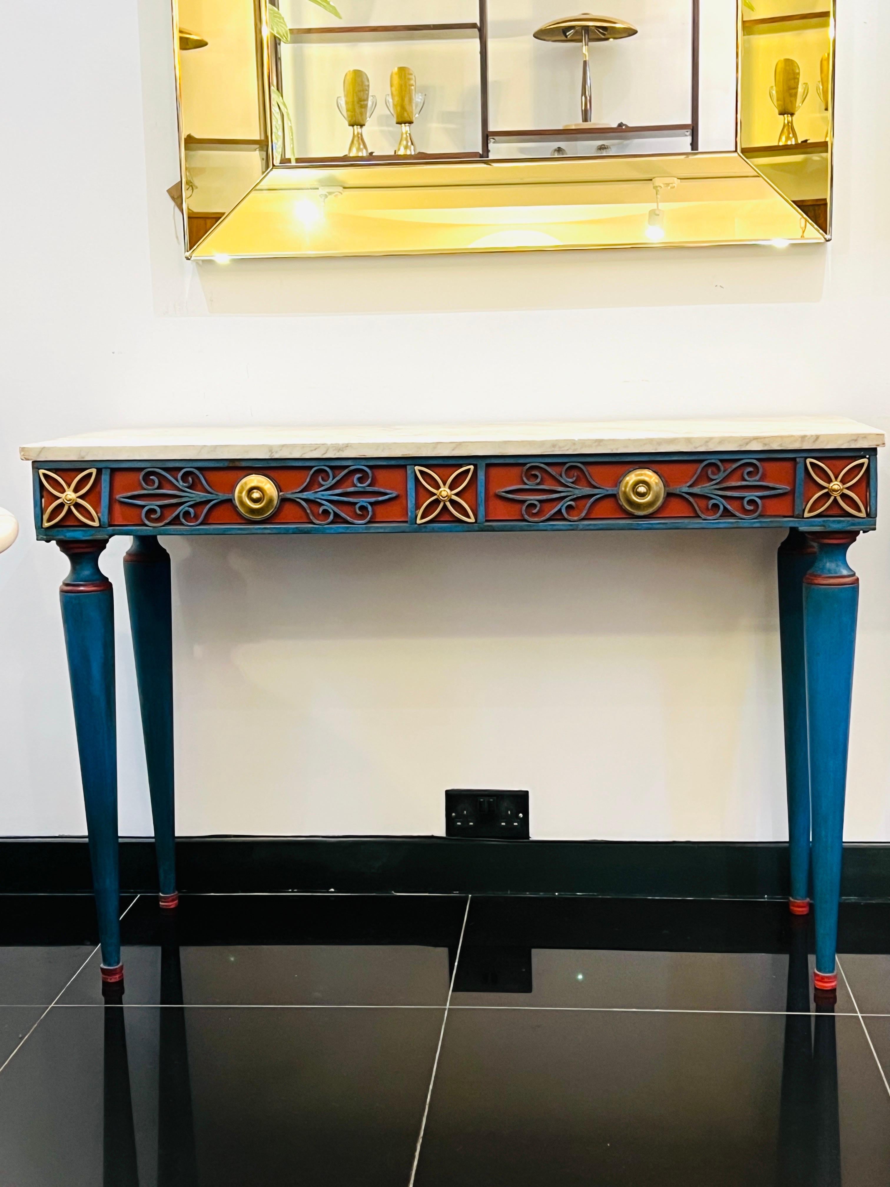 Pair italian painted wrought iron console tables with marble tops C1900 For Sale 3