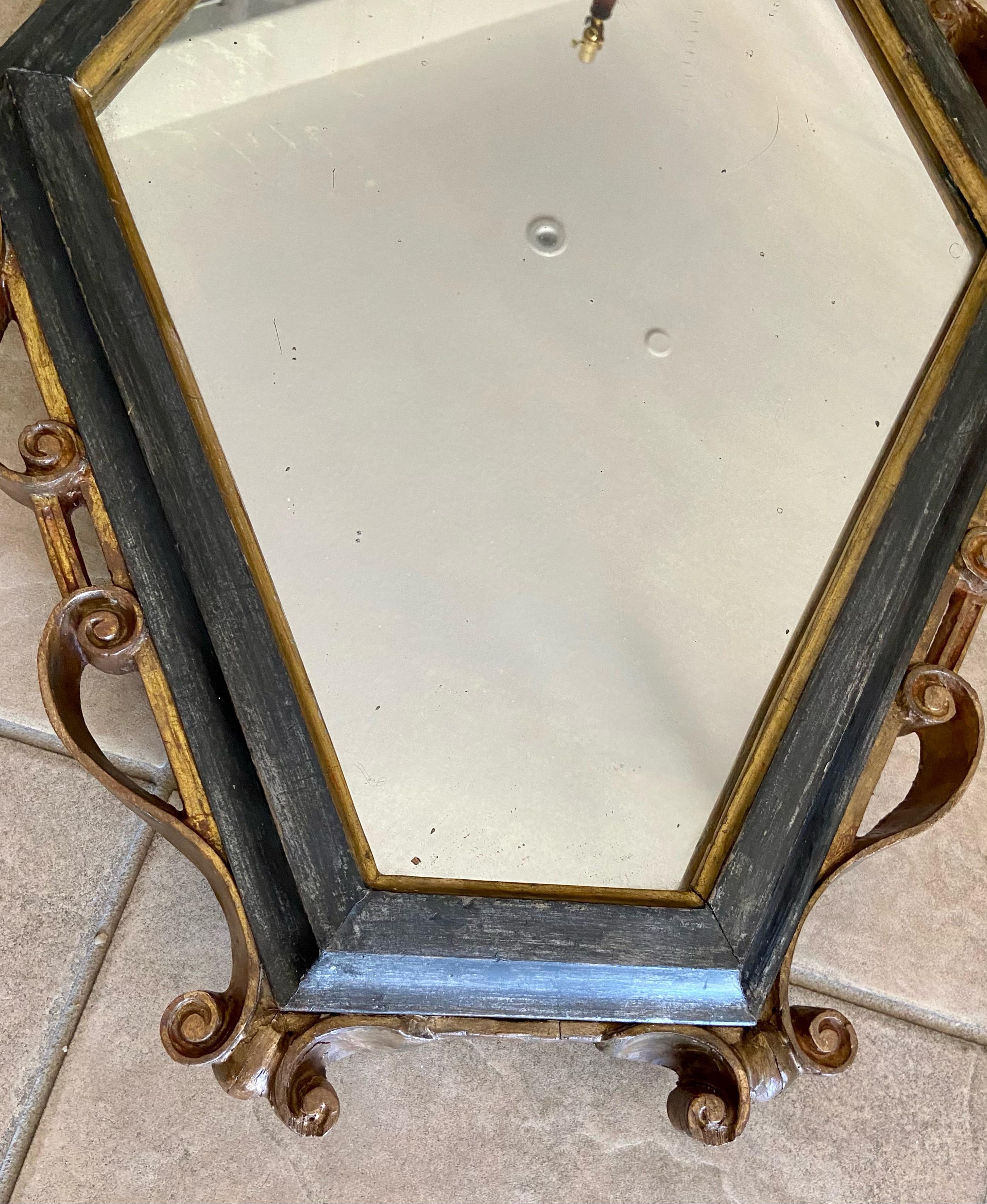 Pair Italian Palladio Gilt Wood Painted Wall Mirror For Sale 5