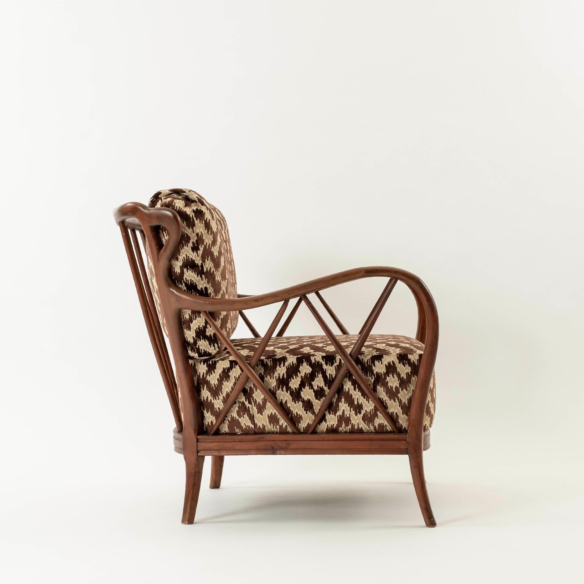 20ième siècle Paire de chaises longues italiennes en velours Brown de style Paolo Buffa en vente