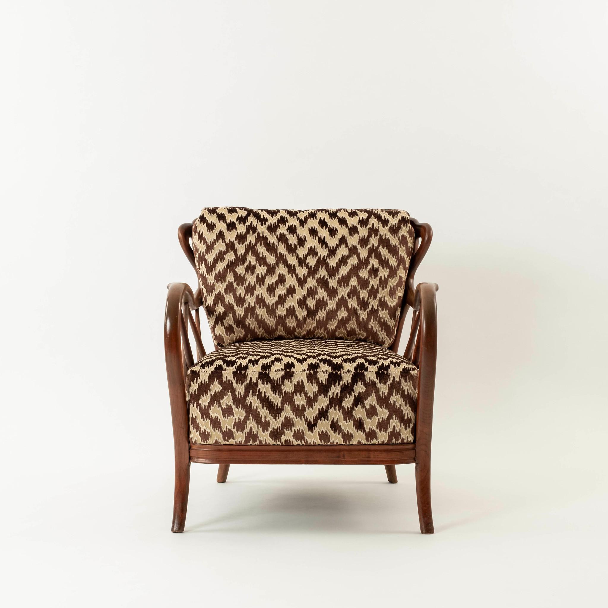 Pair Italian Paolo Buffa Style Serenissma Brown Velvet Lounge Chairs 1