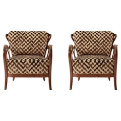 Retro Pair Italian Paolo Buffa Style Serenissma Brown Velvet Lounge Chairs