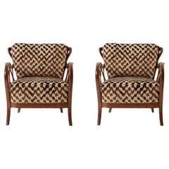 Pair Italian Paolo Buffa Style Serenissma Brown Velvet Lounge Chairs