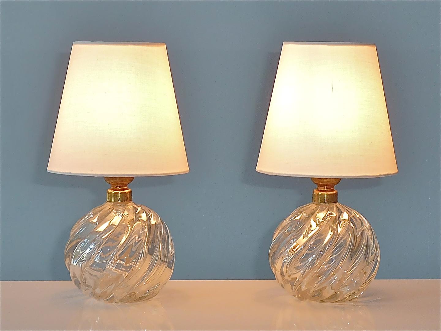 Pair Italian Paolo Venini Diamante Midcentury Table Lamps Clear Murano Glass 50s 6