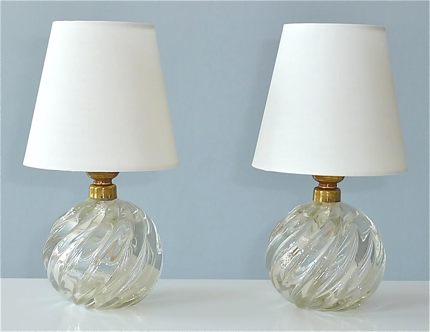 Pair Italian Paolo Venini Diamante Midcentury Table Lamps Clear Murano Glass 50s 13