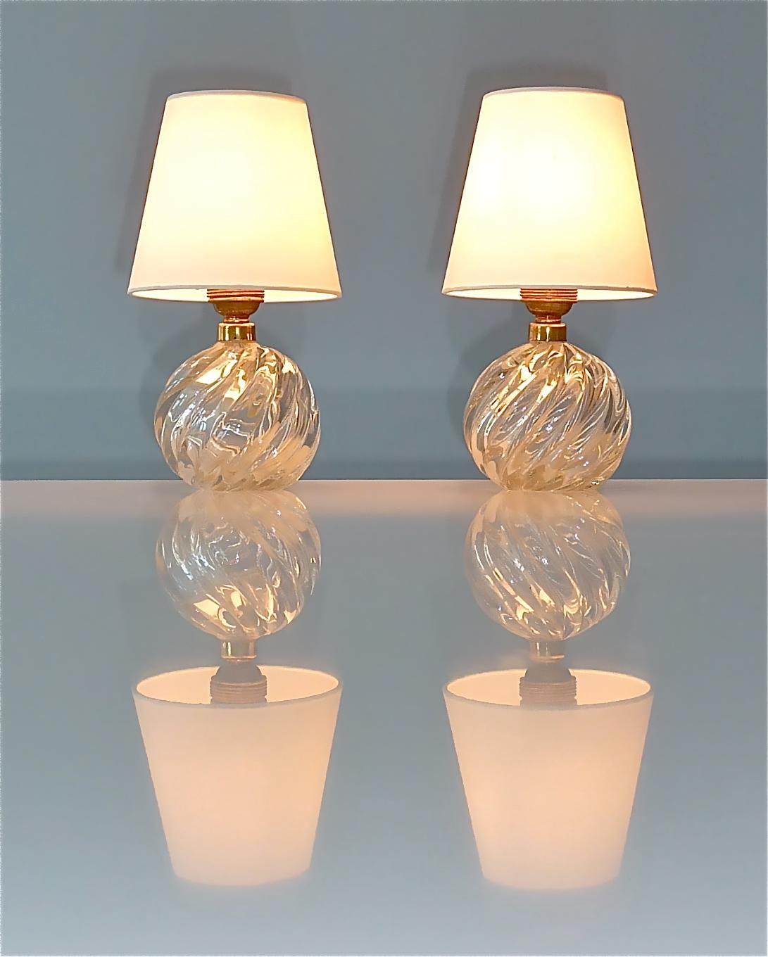 Pair Italian Paolo Venini Diamante Midcentury Table Lamps Clear Murano Glass 50s 14
