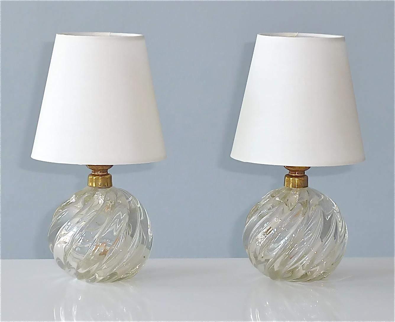 Patinated Pair Italian Paolo Venini Diamante Midcentury Table Lamps Clear Murano Glass 50s