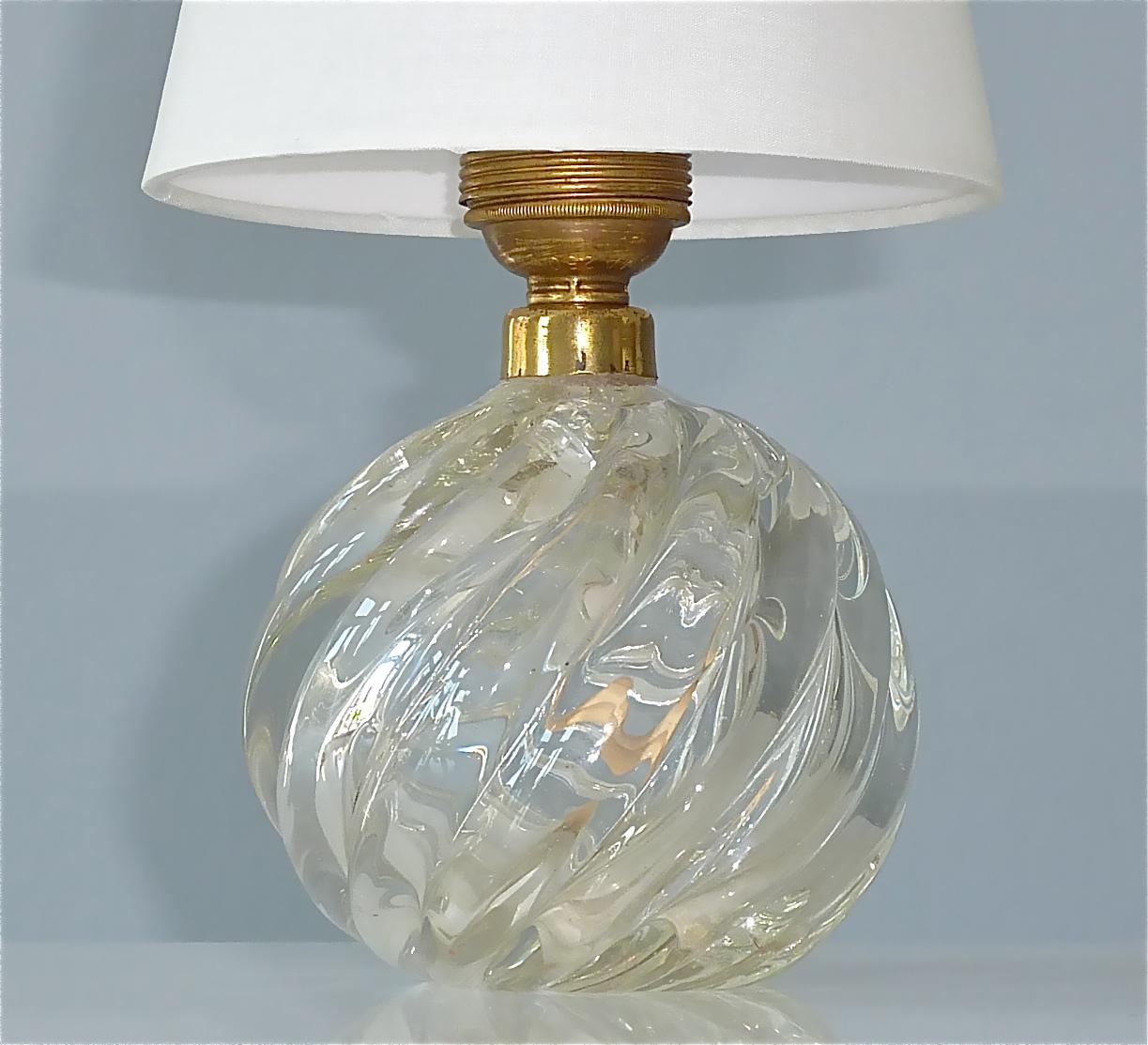 Pair Italian Paolo Venini Diamante Midcentury Table Lamps Clear Murano Glass 50s 1
