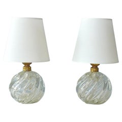 Pair Italian Paolo Venini Diamante Midcentury Table Lamps Clear Murano Glass 50s
