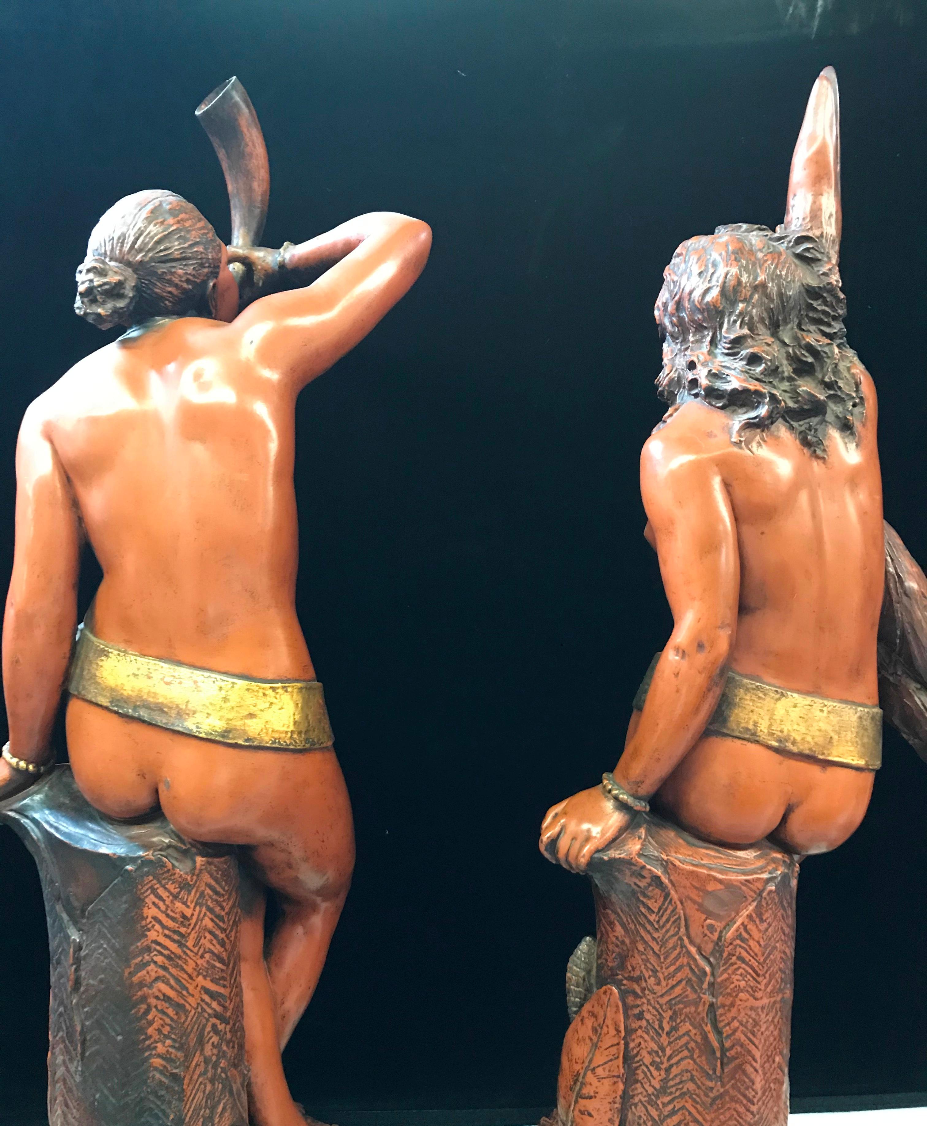 Paar italienische teilweise vergoldete Terrakotta-Nackte Figuren:: 19. Jahrhundert im Angebot 5